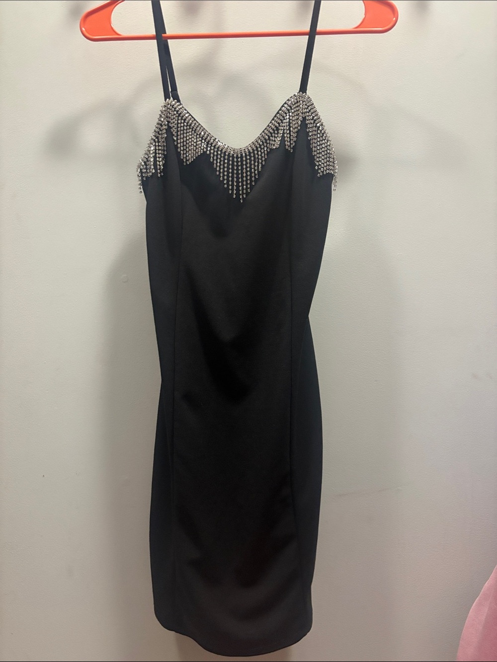 Planet Gold Black Mini Dress with Rhinestone Fringe